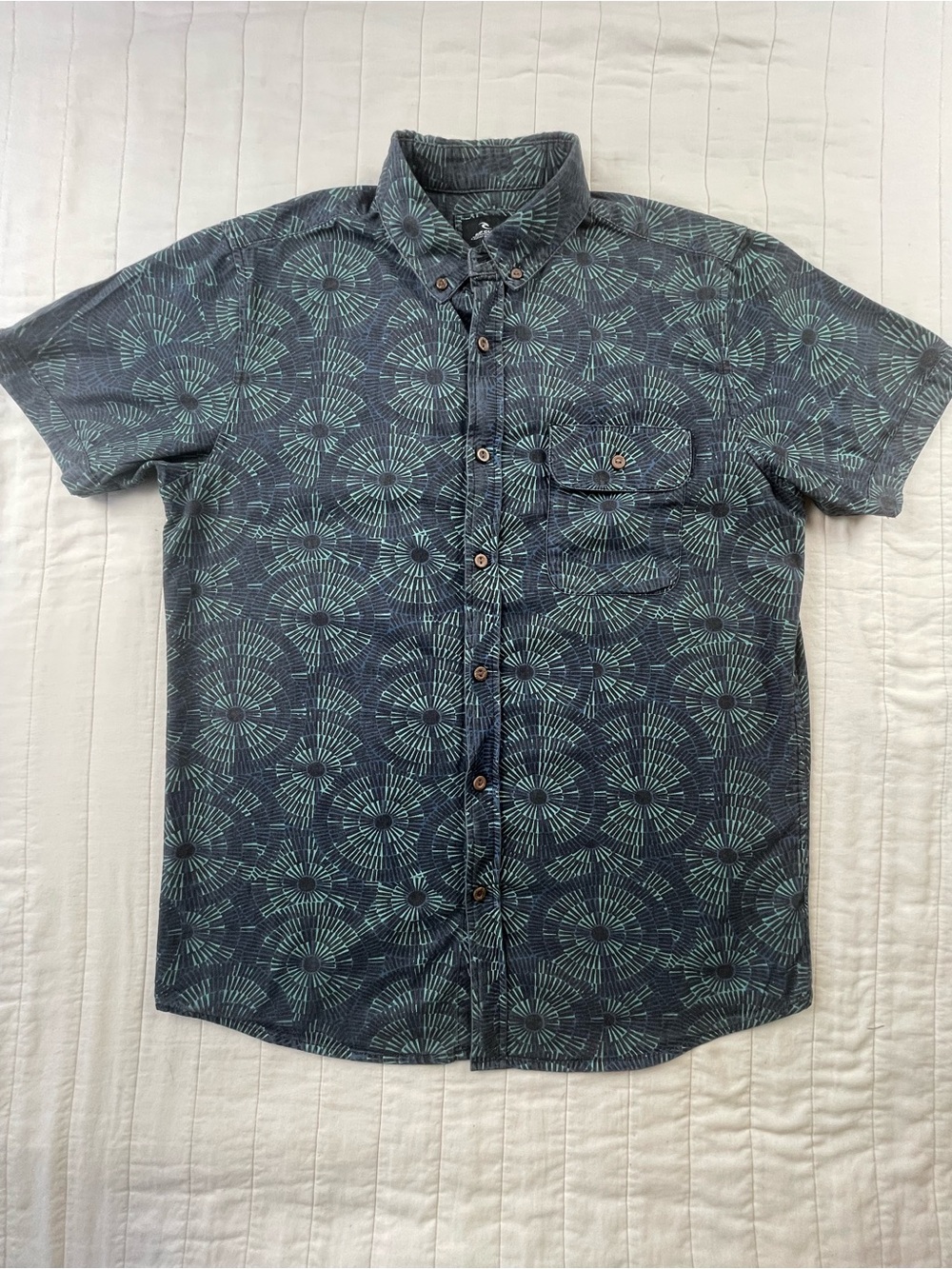 Rip Curl Short-Sleeve Button-Down Blue Cotton Shirt Small